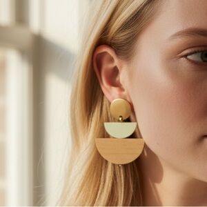 American Eagle Two-Tone Half-Moon Drop Earrings - Gold, Ivory & Natural Wood